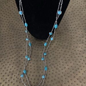 Bezel Set Faux Turquoise Station Necklace